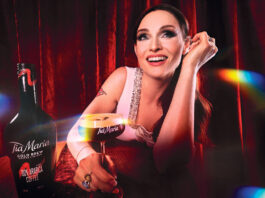 Sophie Ellis Bextor teams up with Tia Maria for new on-pack promo Sophie Ellis Bextor sits at a table holding an Espresso Martini cocktail in a Tia Maria branded glass. There is also a bottle of Tia Maria on the table.