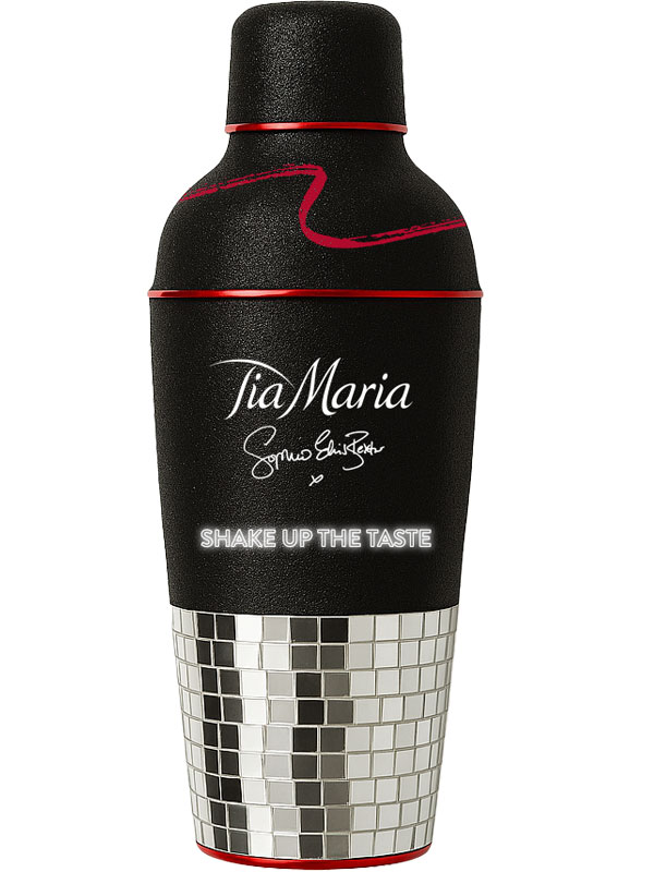 An image of a promotional cocktail shaker for the collaboration between Tia Maria and Sophie Ellis Bextor.