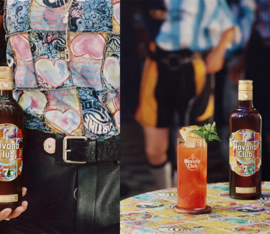 Havana Club unveils latest global collaboration with Martine Rose A person holds a bottle of Havana Club Añejo 7 Años against their side in the image on the left whilst another bottle of the rum stands on a table in the image on the right, the bottle has two cocktail serves standing alongside it.