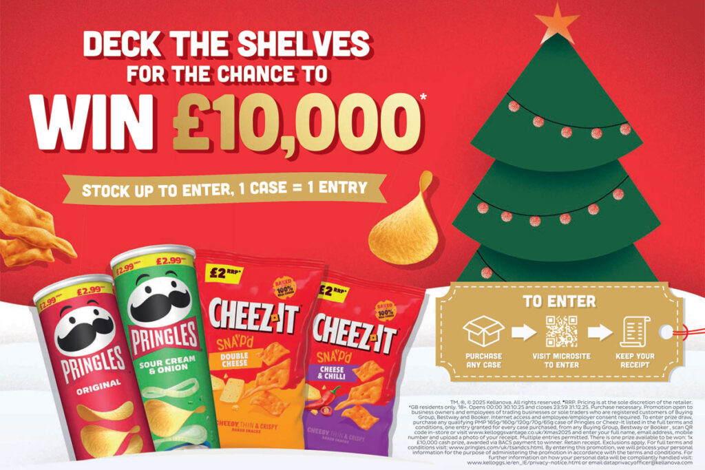 Advert for the Kellanova 'Deck the Halls' competition for winter 2025 offering retailers the chance to win £10,000.