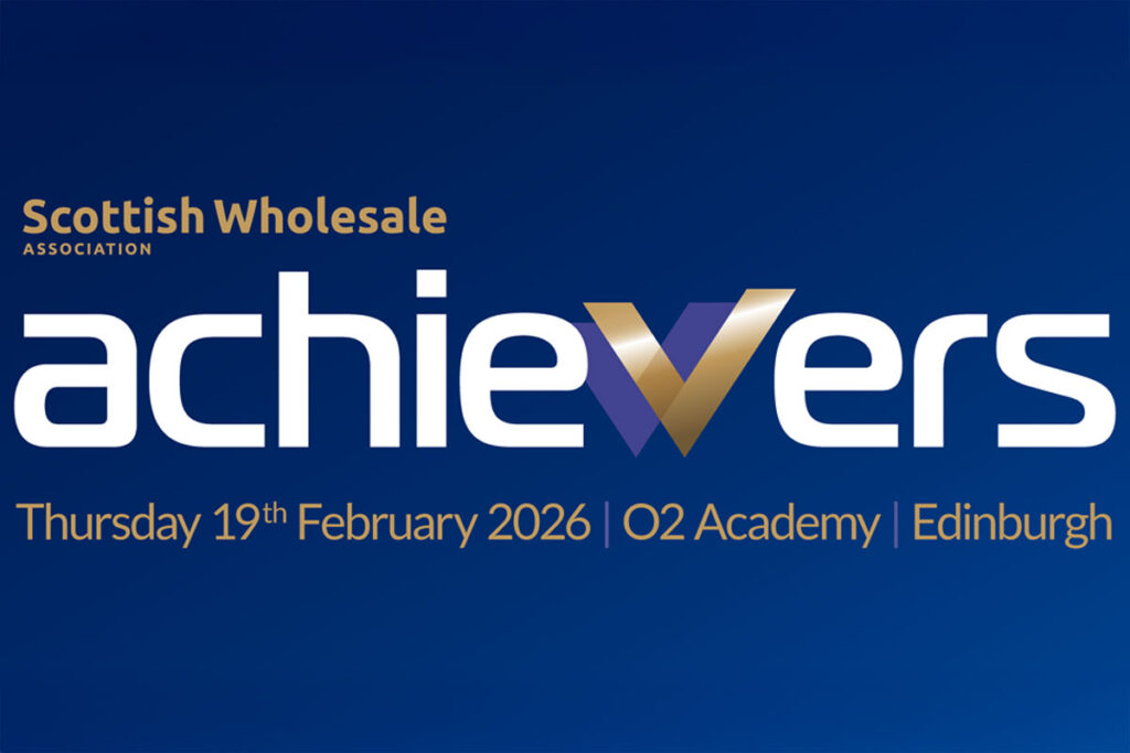 Scottish Wholesale Association Achievers Awards logo against a blue background.