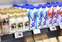 Soft drinks levy charges to change Bottles of milk-based drinks lined up in a chiller shelf.