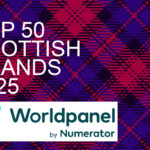 Top 50 Scottish take-home food and drinks brands (excluding alcohol) 2025 A tartan panel with the words "TOP 50 SCOTTISH BRANDS 2025" in it with the Worldpanel by Numerator logo beneath.