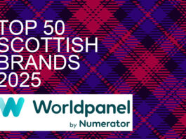 Top 50 Scottish Brands 2025 A tartan panel with the words "TOP 50 SCOTTISH BRANDS 2025" in it with the Worldpanel by Numerator logo beneath.