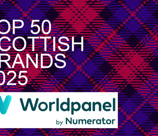 Top 50 Scottish take-home food and drinks brands (excluding alcohol) 2025 A tartan panel with the words "TOP 50 SCOTTISH BRANDS 2025" in it with the Worldpanel by Numerator logo beneath.