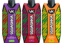 VK introduces new ‘enhanced RTD’ with Squashka range Pack shots of VK Squashka range incluidng Apple & Blackcurrant, Cherries & Berries and Orange & Pineapple variants.
