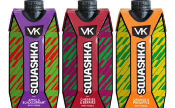VK introduces new ‘enhanced RTD’ with Squashka range Pack shots of VK Squashka range incluidng Apple & Blackcurrant, Cherries & Berries and Orange & Pineapple variants.