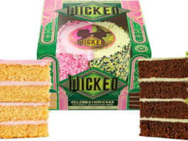 Finsbury launches Wicked Celebration Cake in time for new movie A pack shot of the Wicked Celebration Cake with slices of the cake cut out on either side of the box.