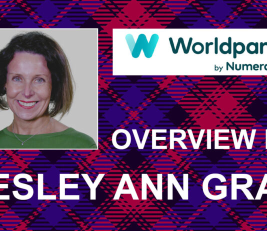 Brand demand is high in Scotland A tartan box with an image of Lesley Ann Gray, strategic insight director at Worldpanel by Numerator, with the Worldpanel logo in a white box next to her headshot.