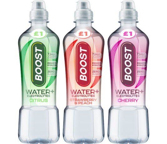 Boost Drinks enters flavoured water category Pack shots of Boost Water + Electrolytes in Cherry, Strawberry & Peach and Citrus variants.