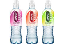 Boost Drinks enters flavoured water category Pack shots of Boost Water + Electrolytes in Cherry, Strawberry & Peach and Citrus variants.