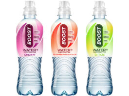 Boost Drinks enters flavoured water category Pack shots of Boost Water + Electrolytes in Cherry, Strawberry & Peach and Citrus variants.