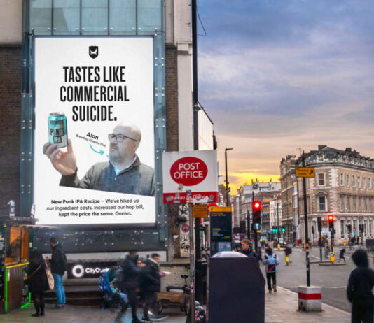 BrewDog changes Punk IPA recipe in new campaign An advert for BrewDog's updated recipe for Punk IPA is on a billboard on a busy street.