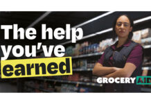 GroceryAid unveils its biggest brand refresh in 168 years A woman stands with her arms folded in the middle of a shop with the GroceryAid logo in front of her. The text to the left reads "The help you've earned".