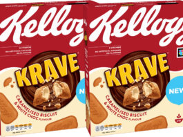 Krave cereal expands with new Caramelised Biscuit and White Chocolate flavour Pack shots of Kellogg's Krave Caramelised Biscuit & White Chocolate packs.