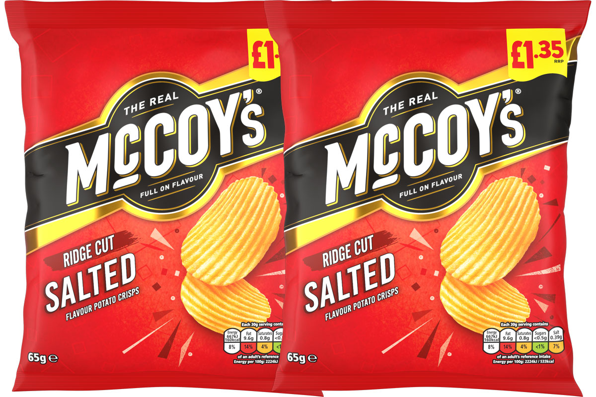 Pack shots of McCoy's Salted £1.25 PMP packs.