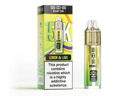 SKE unveils first ever 15,000 puff vape range Pack shot of SKE 15k Lemon & Lime with a refill of the variant standing outside its outer box.