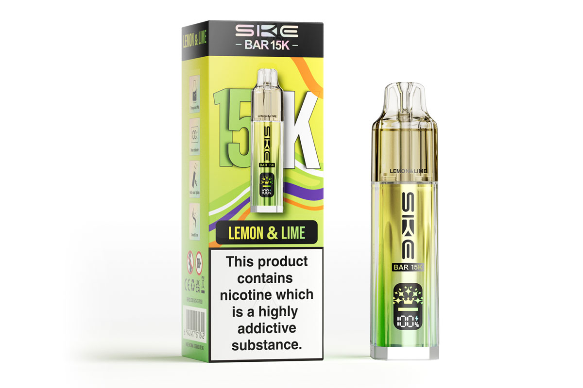 Pack shot of SKE 15k Lemon & Lime with a refill of the variant standing outside its outer box.