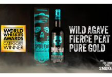 Smokehead whisky takes the crown at World Whisky Awards A bottle of Smokehead Terminado and its outer case stand in the middle of a black background with smoke around the bottom of the two. The World Whisky Awards Gold logo is on the left and there is text on the right that reads "WILD AGAVE. FIERCE PEAT. PURE GOLD."