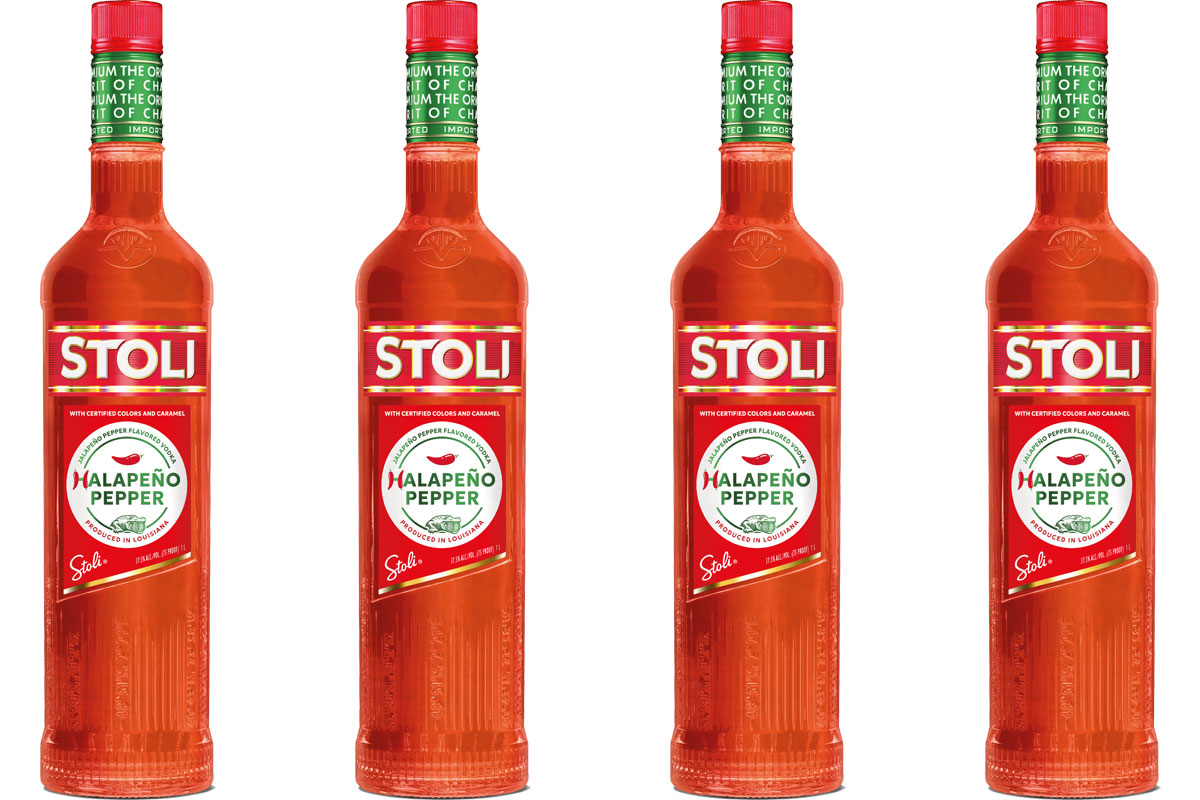 Pack shots of Stoli Halapeño Pepper vodka.