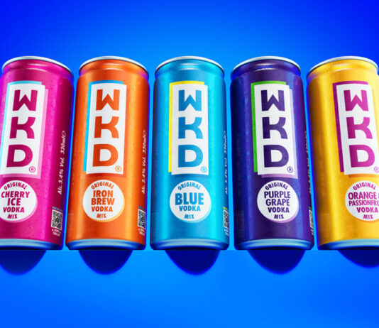 WKD gears up for massive 30th anniversary year Cans of WKD are lined up against a blue background including Cherry Ice, Iron Brew, Blue, Purple Grape and Orange & Passionfruit.