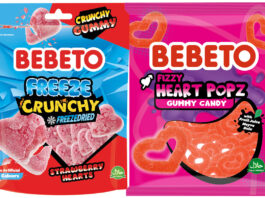 Bebeto unveils heartwarming Valentine’s sweets Pack shots of Bebeto Freeze Crunchy Strawberry Hearts and Bebeto Fizzy Heart Pops.