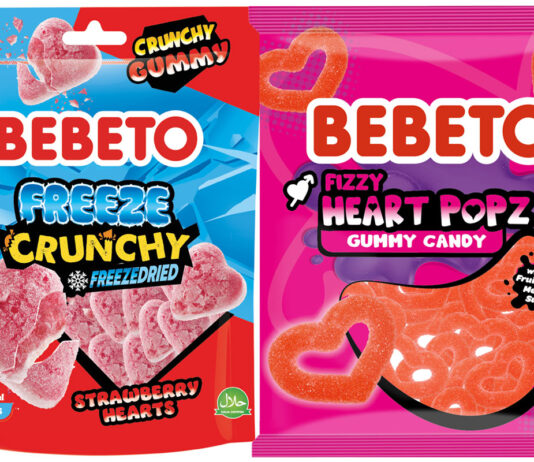 Bebeto unveils heartwarming Valentine’s sweets Pack shots of Bebeto Freeze Crunchy Strawberry Hearts and Bebeto Fizzy Heart Pops.