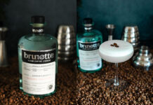 Brunette unveils its first clear coffee liqueur A bottle of Brunette Clear stands in the middle of the image to the left with coffee beans surrounding it and cocktail tools behind the bottle. In the image on the right, an espresso martini serve stands in the middle of the image with coffee beans around it, a bottle of Brunette Clear behind it along with some cocktail tools.