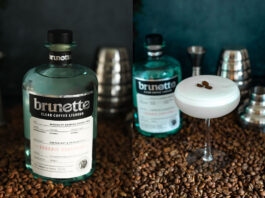 Brunette unveils its first clear coffee liqueur A bottle of Brunette Clear stands in the middle of the image to the left with coffee beans surrounding it and cocktail tools behind the bottle. In the image on the right, an espresso martini serve stands in the middle of the image with coffee beans around it, a bottle of Brunette Clear behind it along with some cocktail tools.
