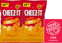 Cheez-It crowned at Product of the Year awards Pack shots of Cheez-It Snap'd Double Cheese along with the logo for the Product of the Year 2026 awards.