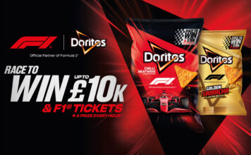 Doritos drives up sales with Formula 1 promotion Advert for the collaboration between Doritos and F1 offering consumers the chance to win up to £10,000 with pack shots of Doritos Chilli Heatwave and Doritos Golden Sriracha.