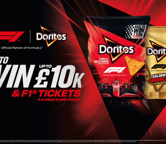 Doritos drives up sales with Formula 1 promotion Advert for the collaboration between Doritos and F1 offering consumers the chance to win up to £10,000 with pack shots of Doritos Chilli Heatwave and Doritos Golden Sriracha.