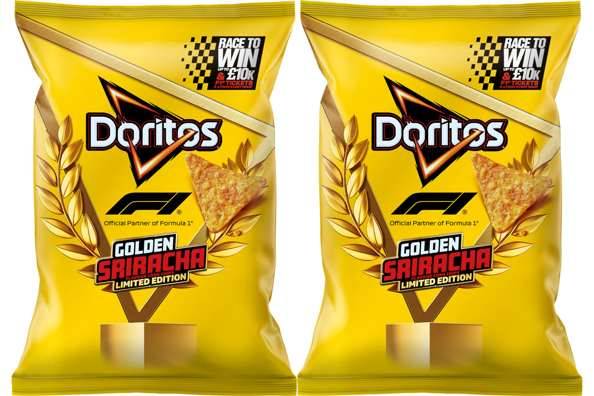 Pack shots of Doritos Golden Sriracha.