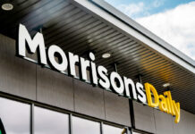 Building loyalty across Morrisons Daily stores Morrisons Daily logo hanging from the roof of the convenience store.