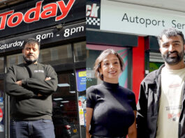Retailers demand action on black market vapes Mohammed Rajak stands outside his Day-Today store in the image on the left and Shamly & Guna Sud stand outside their RaceTrack Pitstop Autoport store in the image on the right.