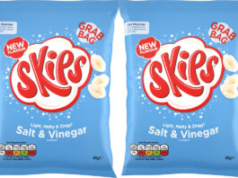 Skips brings back a zing with returning Salt & Vinegar flavour Pack shots of Skips Salt & Vinegar crisps.