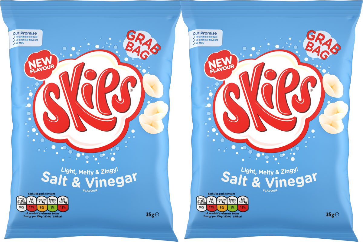 Pack shots of Skips Salt & Vinegar crisps.