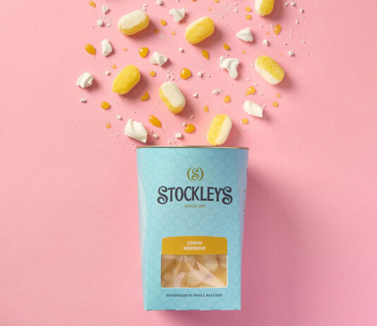 Stockley’s takes on a dessert classic with Lemon Meringue sweets A pack of Stockley's Lemon Meringue hard-bolied sweets is tipped out over a pink background with the sweets spilling out.
