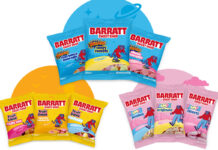 Barratt unveils rebrand across its Sweet Shop range Packs of Barratt Sweet Shop sweets including Fruit Salad, Wham and Flump with colour designs behind them that match the colours of the brands.