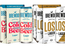 BrewDog introduces new Pint Can four packs Pack shots of BrewDog Cold Beer Pint Can four pack as well as a single pint can and BrewDog Lost Lager pint can four pack as well as a single can.