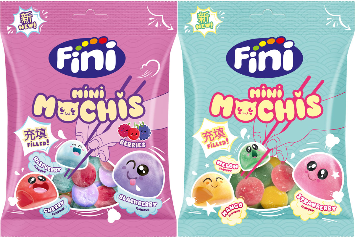 Pack shots of Fini Mini Mochis Fruits and Fini Mini Mochis Berries.
