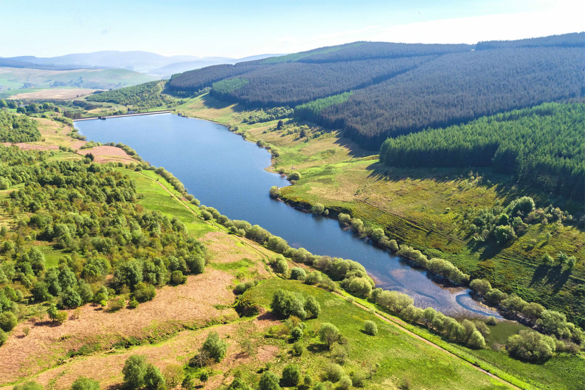 Aerial shot of the Ochil Hills in Perthshire.