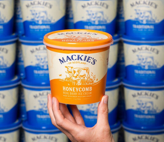 Mackie’s record its highest ever turnover A person holds up a tub of Mackie's of Scotland Honeycomb Ice Cream with a wall of tubs of Mackie's of Scotland Traditional Ice Cream behind it.