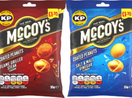 McCoy’s gets nutty with new Coated Peanuts Pack shots of McCoy's Coated Peanuts range with Flame Grilled Steak and Salt & Malted Vinegar variants.