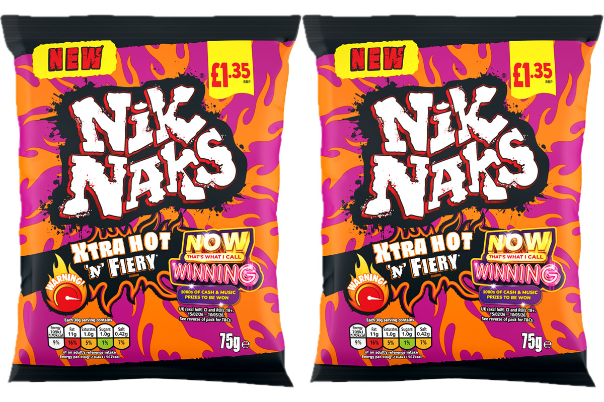 Pack shots of Nik Naks Xtra Hot 'n' Fiery.