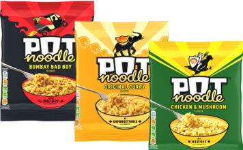 Pot Noodle unveils new Block Noodle pack format Pack shots of Pot Noodle Block Packs including Chicken & Mushroom, Original Curry and Bombay Bad Boy flavours.