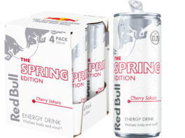 Red Bull unveils Cherry Sakura Spring Edition Pack shots of Red Bull The Spring Edition Cherry Sakura with a four pack format of 250ml cans as well as a 250ml £1.75 PMP can.
