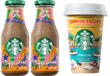 Starbucks unveils new pistachio coffee RTD Pack shots of Starbucks Frappuccino Sip of Joy Caramel Brownie Flavour and Starbucks Summer Escape Limited Edition Pistachio Flavour Chilled Coffee.