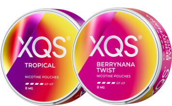XQS unveils rebrand across entire nicotine pouch range Pack shots of 2026 rebrand for XQS Tropical and Berrynana Twist.
