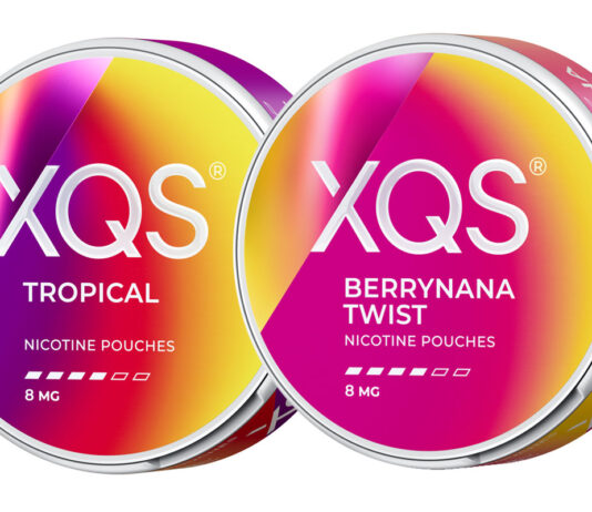 XQS unveils rebrand across entire nicotine pouch range Pack shots of 2026 rebrand for XQS Tropical and Berrynana Twist.